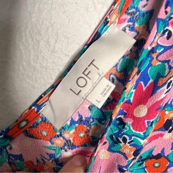 Loft Daisy Double V Peplum Shell Tank Top Floral Print Sz L Pink Blue Green - Picture 6 of 8